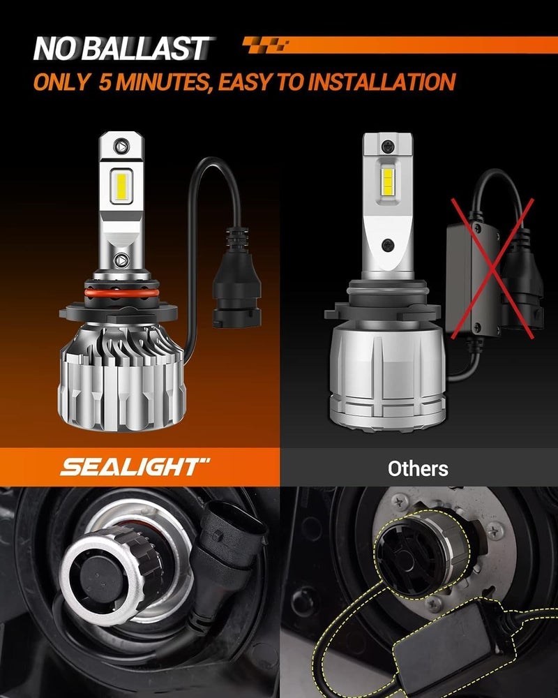 SEALIGHT مجموعة مصابيح 9005/HB3 9006/HB4، 92000 لومن، أبيض ساطع 6500K، مصابيح 9005 9006 مع مروحة تبريد، ضوء ضبابي S6 HB3 HB4 لرؤية أوسع، سهلة التركيب، عبوة من 4 - Image 4